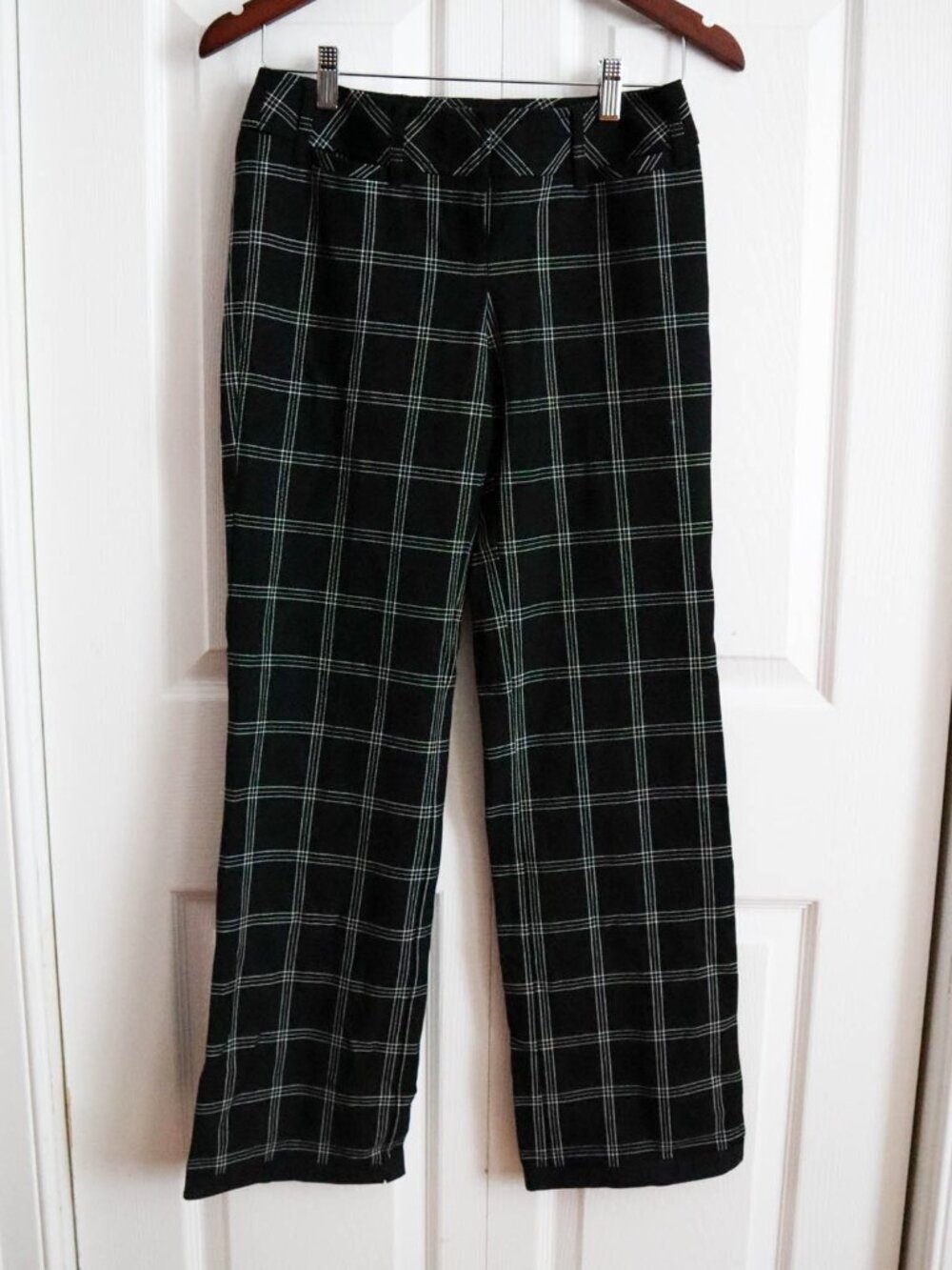 Ann Taylor Loft Petites Marisa Straight Leg Trouser Pants Sz 0 Black White Plaid